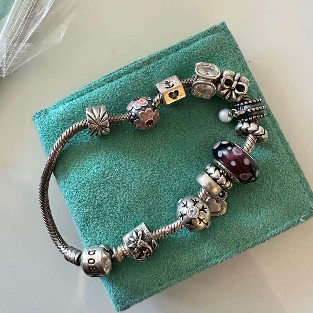Pandora bracelet with multiple charms - silver